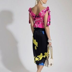 Tanya Taylor Hot Pink Sierra Printed Silk Top Sz 4